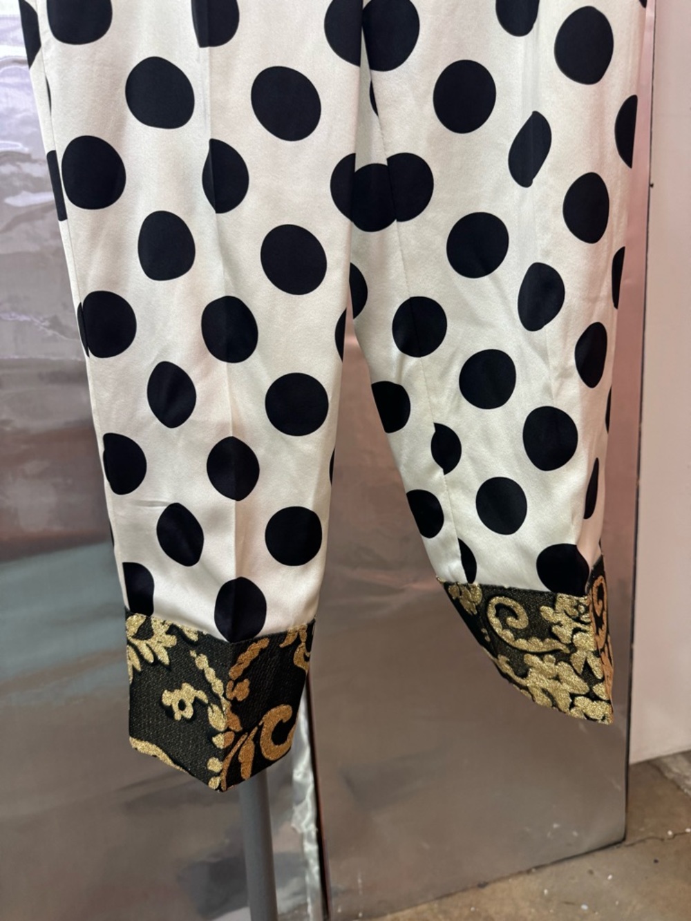 Dolce & Gabbana White and Black Polka Dot Capris with Gold Trim - Picture 2 of 2